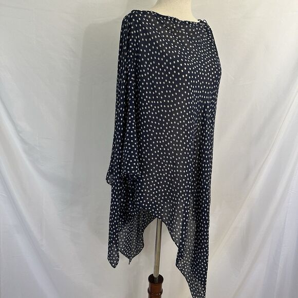 St. John Polka Dot Print Silk Blend Lightweight Poncho One Size OS Navy - Picture 6 of 9